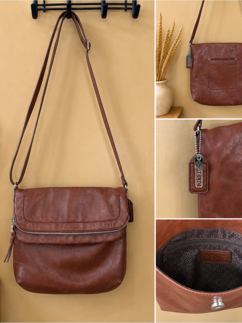 Relic Cognac Brown Leather-Effect Messenger Bag